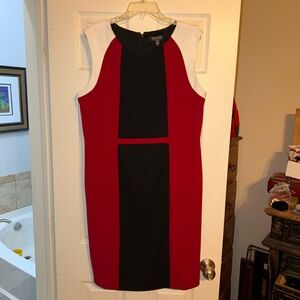 Kasper Red and Black Colorblock Mini Dress